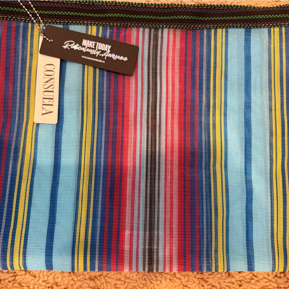 Consuela Multicolor Striped Mesh Pouch 12”x14”